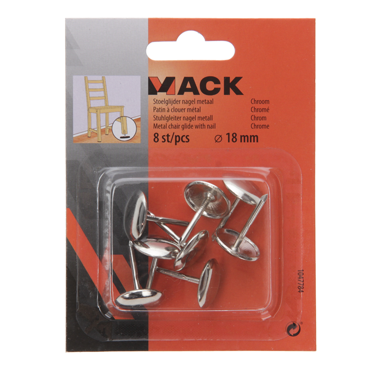 Mack 1047784 - Stuhlgleiternagel Metall Chrom ø 18 mm 8 Stück | 6 Stück