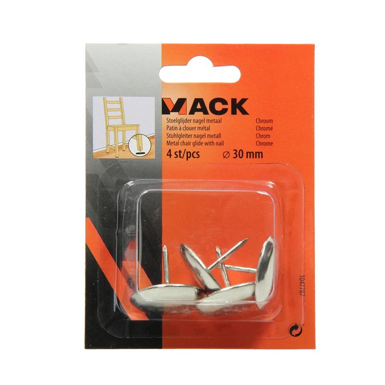 Mack 1047787 - Stuhlgleiter Nagel Metall Chrom ø 30 mm 4 Stück | 6 Stück