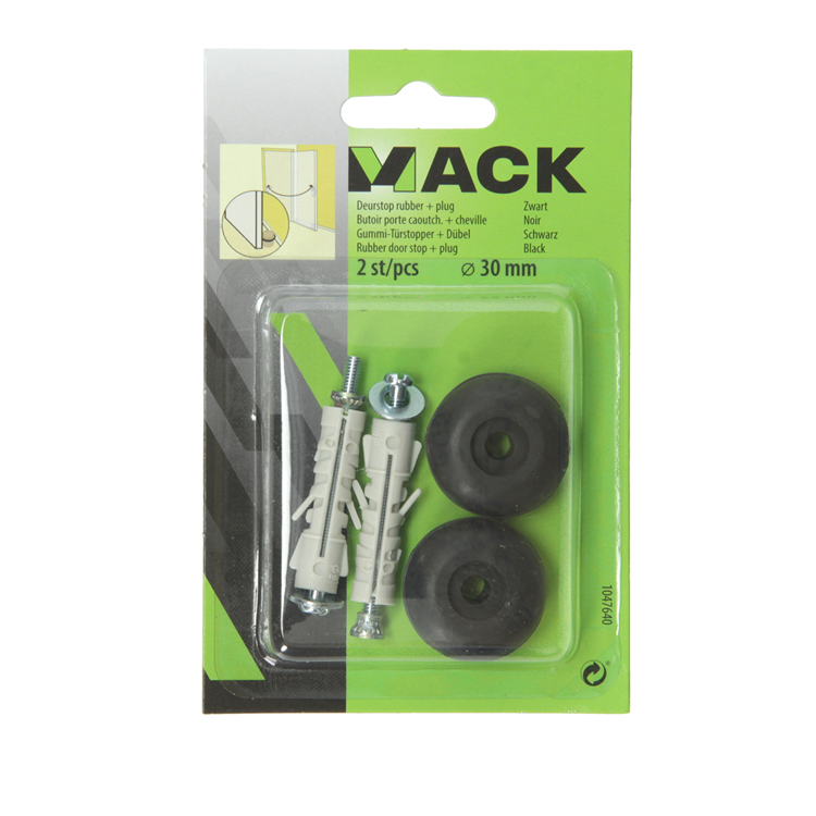 Mack 1047640 - Türstoppergummi + Stopfen schwarz ø 30 mm 2 Stück | 6 Stück