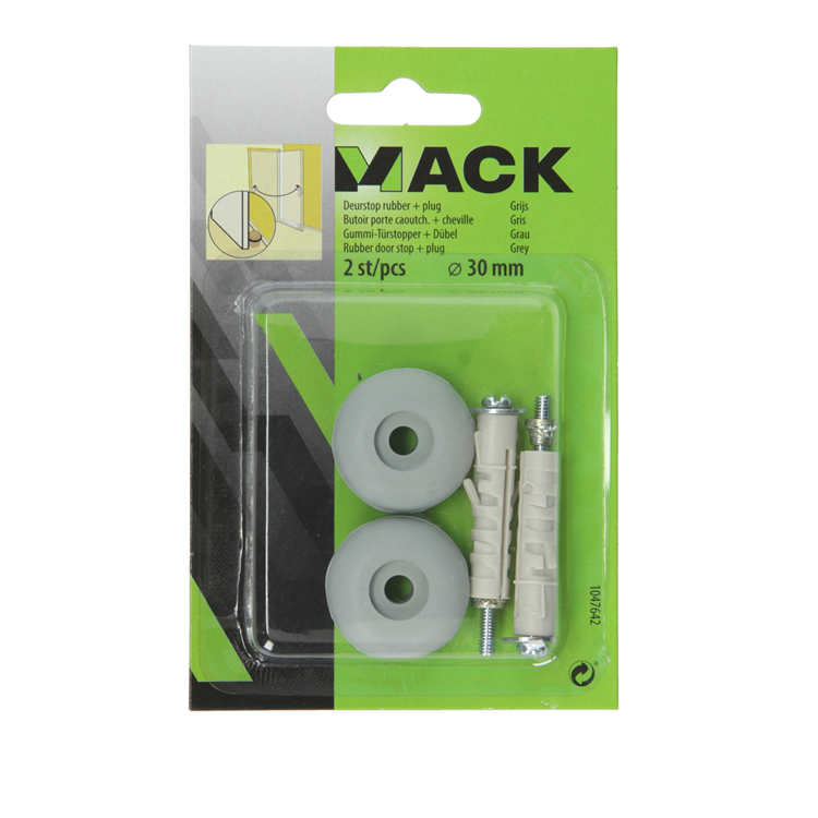 Mack 1047642 - Türstoppergummi + Stopfen grau ø 30 mm 2 Stück | 6 Stück