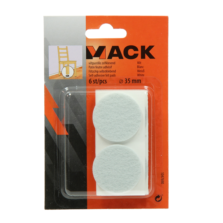 Mack 1047690 - Filzpastille selbstklebend weiß ø 35 mm 6 Stück | 12 Stück