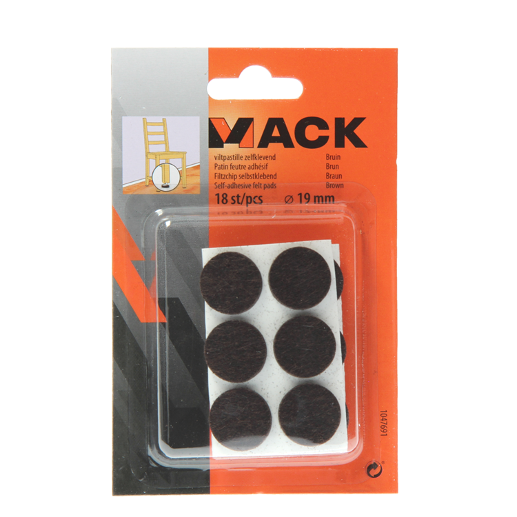 Mack 1047691 - Filzpastille selbstklebend braun ø 19 mm 18 Stück | 12 Stück