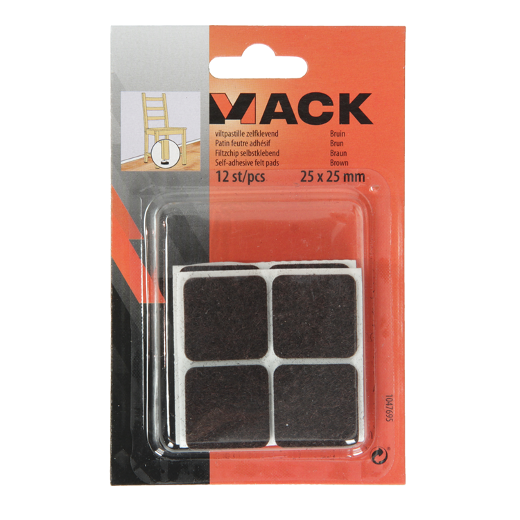 Mack 1047695 - Filzpastille selbstklebend braun 25 x 25 mm 12 Stück | 12 Stück