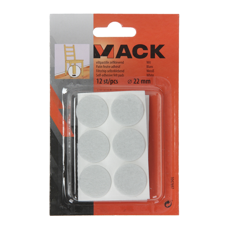 Mack 1047697 - Filzpastille selbstklebend weiß ø 22 mm 12 Stück | 12 Stück