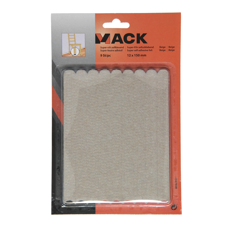 Mack 1047698 - Superfilz selbstklebend beige 12 x 150 mm 9 Stück | 12 Stück