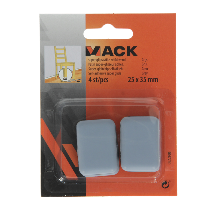 Mack 1047740 - Super-Gleitpastille selbstklebend grau 25 x 35 mm 4 Stück | 12 Stück