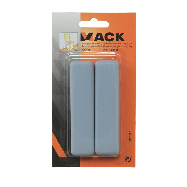 Mack 1047742 - Super-Gleitpastille selbstklebend grau 25 x 100 mm 4 Stück | 12 Stück