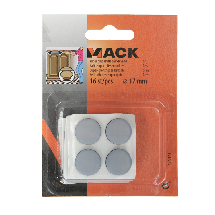 Mack 1047743 - Super-Gleitpastille selbstklebend grau ø 17 mm 16 Stück | 12 Stück