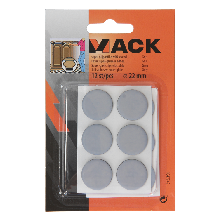 Mack 1047745 - Super-Gleitpastille selbstklebend grau ø 22 mm 12 Stück | 12 Stück