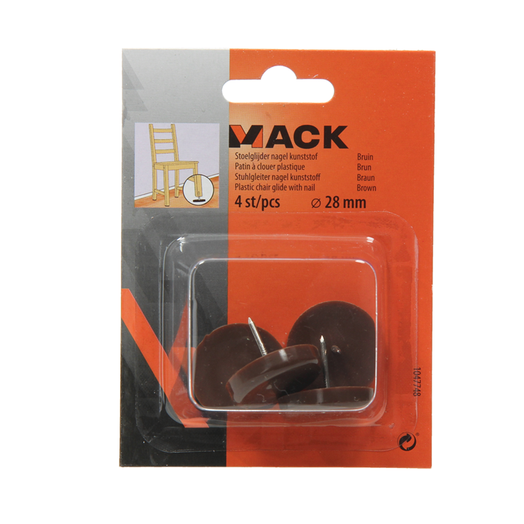 Mack 1047748 - Stuhlgleiternagel Kunststoff braun ø 28 mm 4 Stück | 6 Stück
