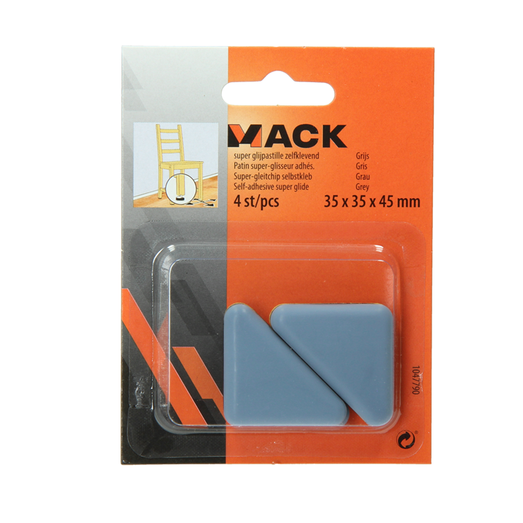 Mack 1047790 - Super-Gleitpastille selbstklebend grau 35x35x45 mm 4 Stück | 12 Stück