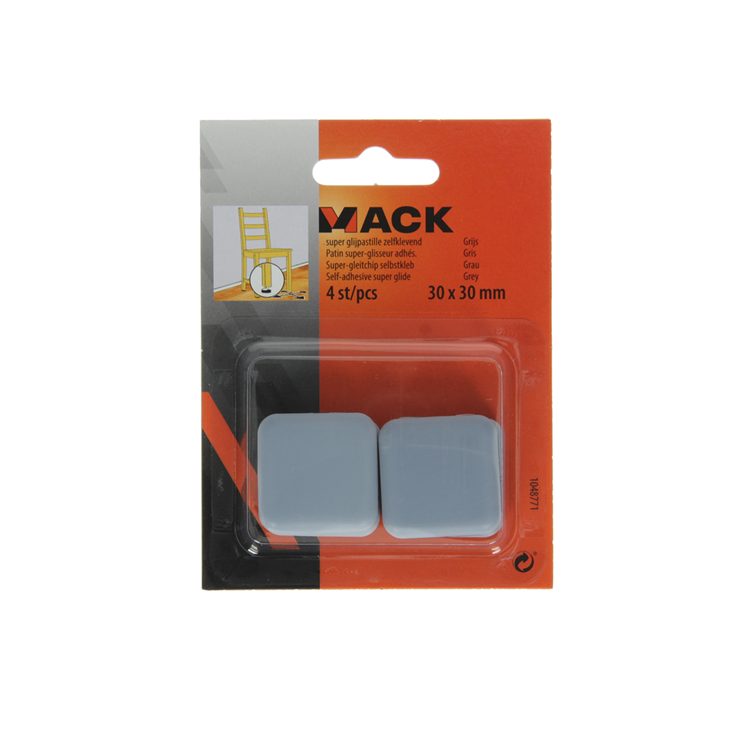 Mack 1048771 - Super-Gleitpastille selbstklebend grau 30 x 30 mm 4 Stück | 12 Stück