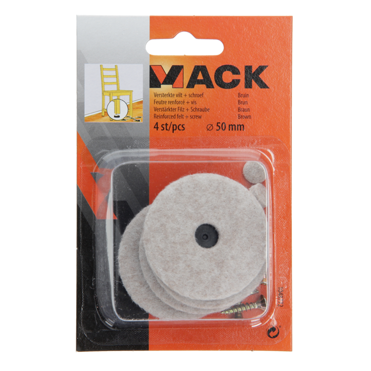 Mack 1048772 - verstärkter Filz + Schraube braun ø 50 mm 4 Stück | 6 Stück