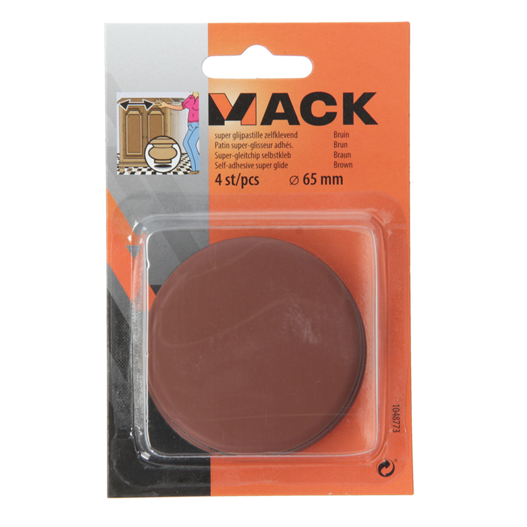 Mack 1048773 - Super-Gleitpastille selbstklebend braun ø 65 mm 4 Stück | 12 Stück