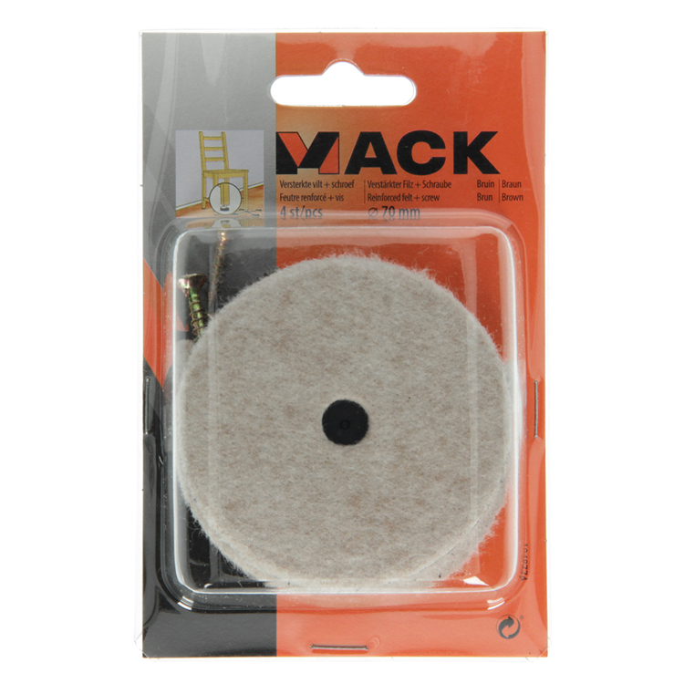 Mack 1048774 - verstärkter Filz + Schraube braun ø 70 mm 4 Stück | 6 Stück