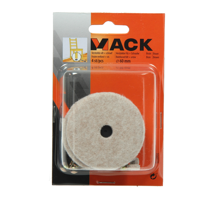 Mack 1048775 - verstärkter Filz + Schraube braun ø 60 mm 4 Stück | 6 Stück