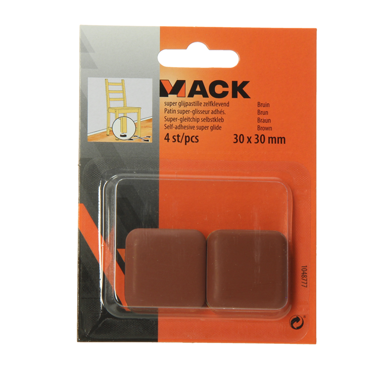 Mack 1048777 - Super-Gleitpastille selbstklebend braun 30 x 30 mm 4 Stück | 12 Stück