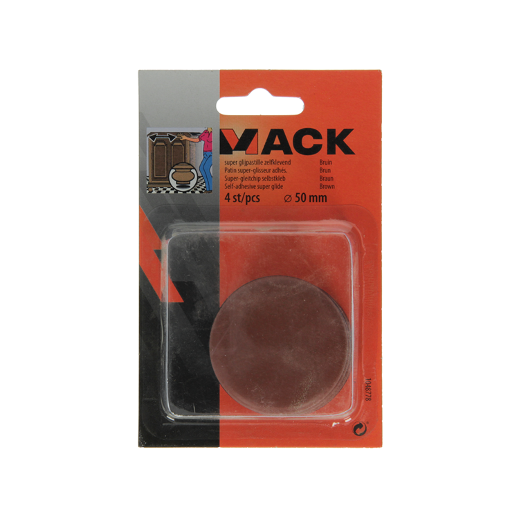 Mack 1048778 - Super-Gleitpastille selbstklebend braun ø 50 mm 4 Stück | 12 Stück