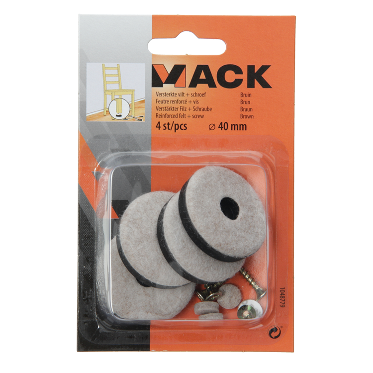 Mack 1048779 - verstärkter Filz + Schraube braun ø 40 mm 4 Stück | 6 Stück