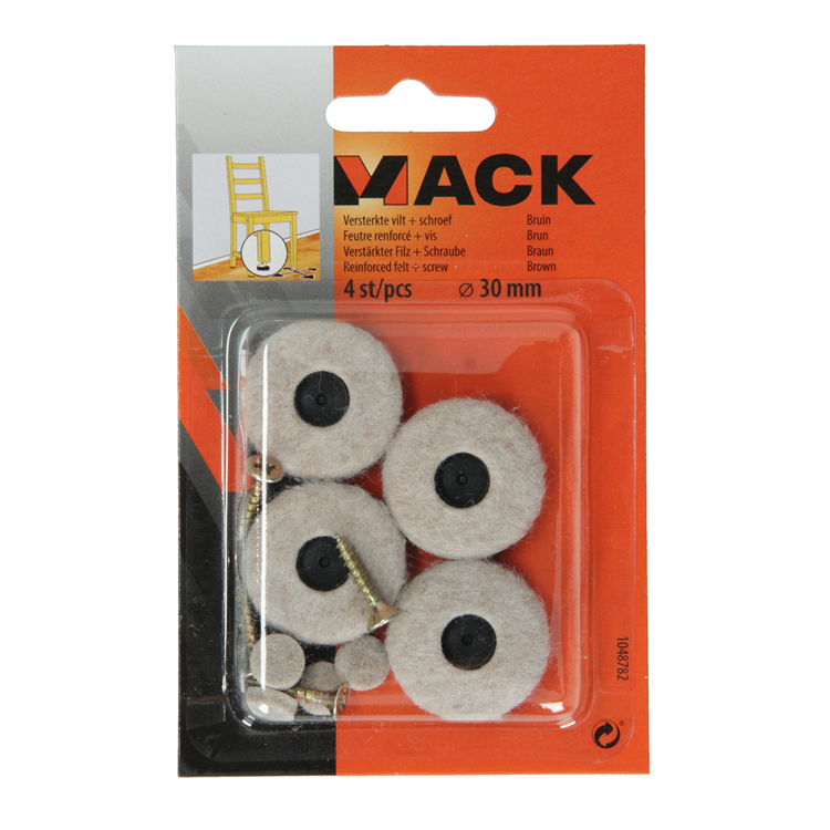 Mack 1048782 - verstärkter Filz + Schraube braun ø 30 mm 4 Stück | 6 Stück