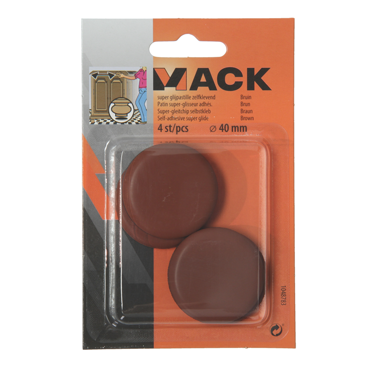Mack 1048783 - Super-Gleitpastille selbstklebend braun ø 40 mm 4 Stück | 12 Stück