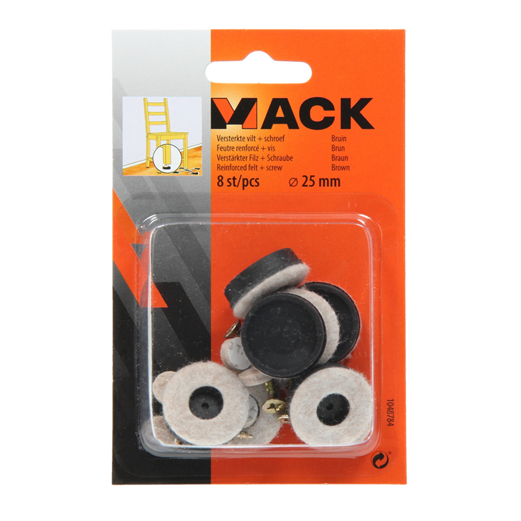 Mack 1048784 - verstärkter Filz + Schraube braun ø 25 mm 8 Stück | 6 Stück