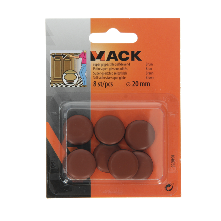 Mack 1048758 - Super-Gleitpastille selbstklebend braun ø 20 mm 8 Stück | 12 Stück