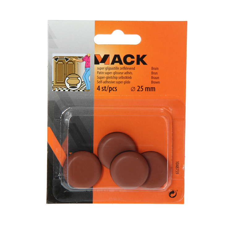 Mack 1048759 - Super-Gleitpastille selbstklebend braun ø 25 mm 4 Stück | 12 Stück