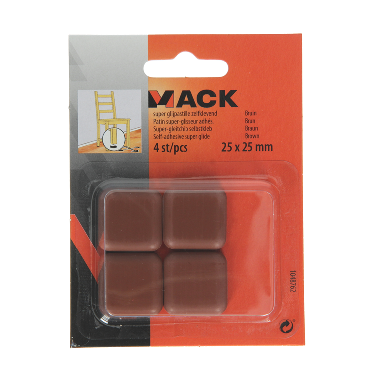 Mack 1048762 - Super-Gleitpastille selbstklebend braun 25 x 25 mm 4 Stück | 12 Stück