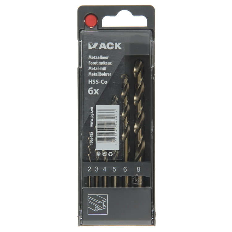 Mack 1065485 – Metallbohrer HSS CO5 % DIN 338 Set 6-teilig 2–8 mm | 5 Stück