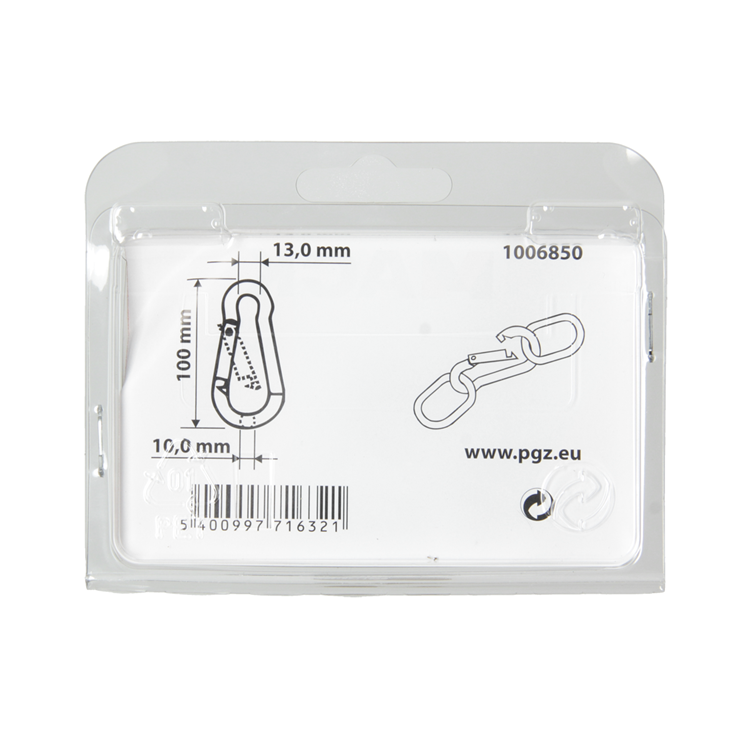 Mack 1006850 - 1 Karabiner + Feder verzinkt schwarz 100x10mm | 5 Stück