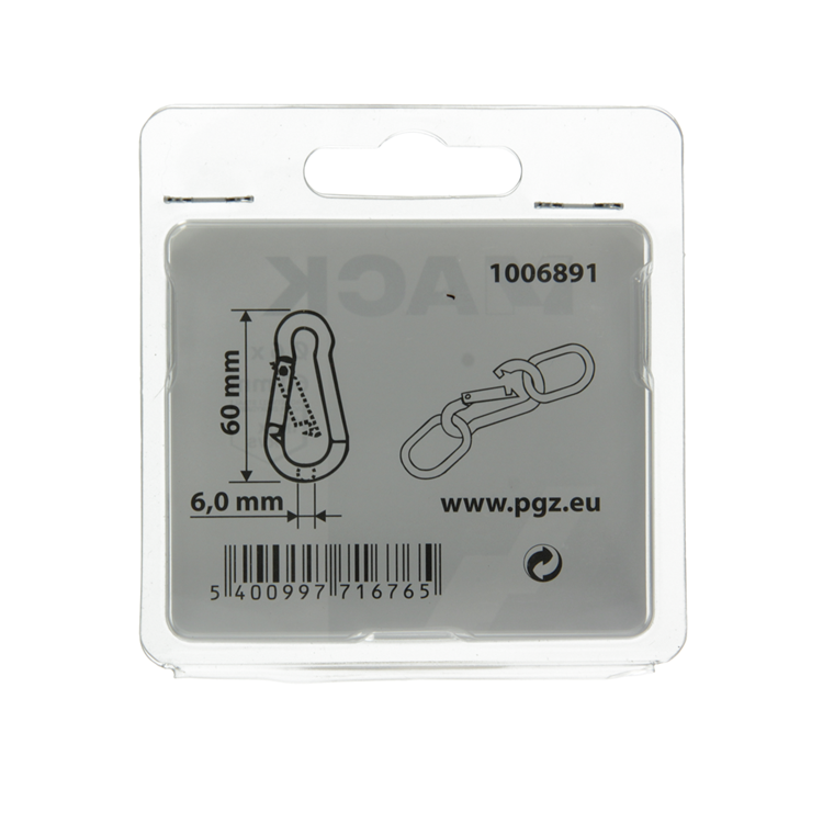 Mack 1006891 - 1 Karabiner + Feder Edelstahl 60x6mm schwarz | 5 Stück