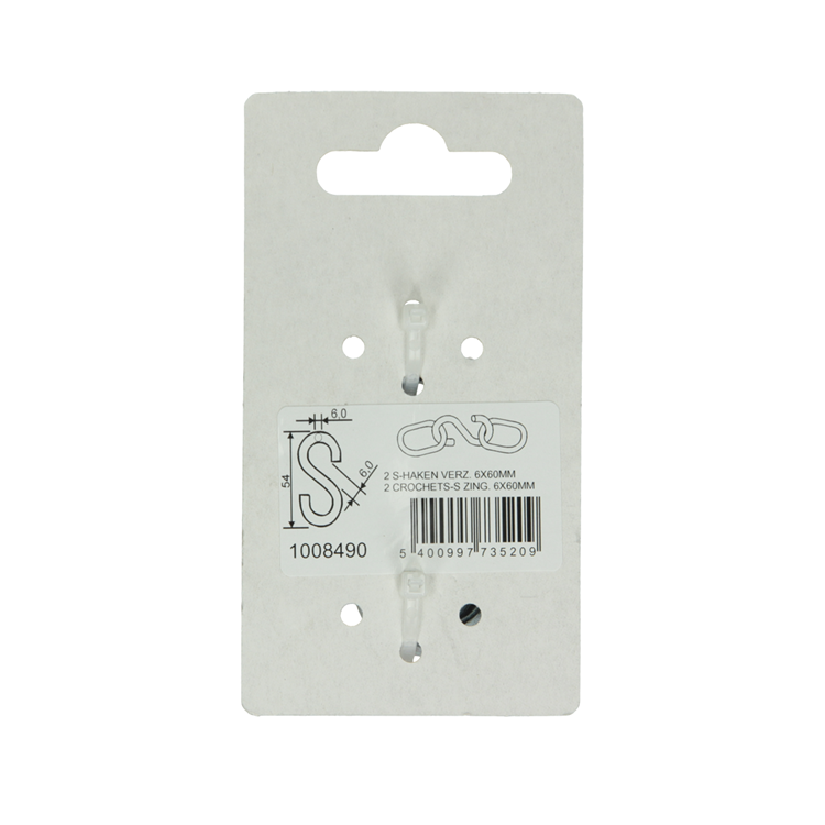 Mack 1008490 - 2 offene S-Haken 6,0 x 54 verzinkt | 10 Stück