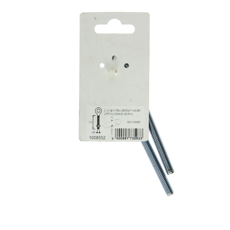 Mack 1008552 – 2 Ringschrauben + Mutter M8 x 100 mm verzinkt | 10 Stück