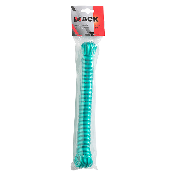 Mack 1014176 – Wäscheleinendraht PP grüner Strang 3 mm 20 m mit Stahldrahtseele | 5 Stück