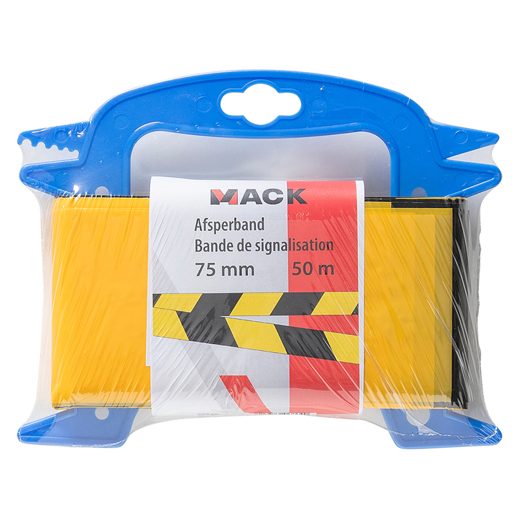 Mack 1014223 – Absperrband gelb schwarz Rolle 75 mm x 50 m 35 Mikron | 5 Stück