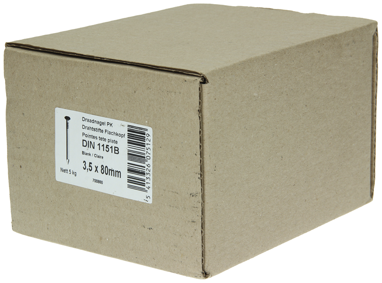 1015650 - Karton 5 kg. Nägel Flachkopf 3,5x80 mm | 2 Stk