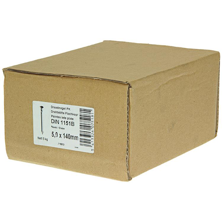1015656 - Karton 5 kg. Nägel Flachkopf 5,0x140 mm | 2 Stk