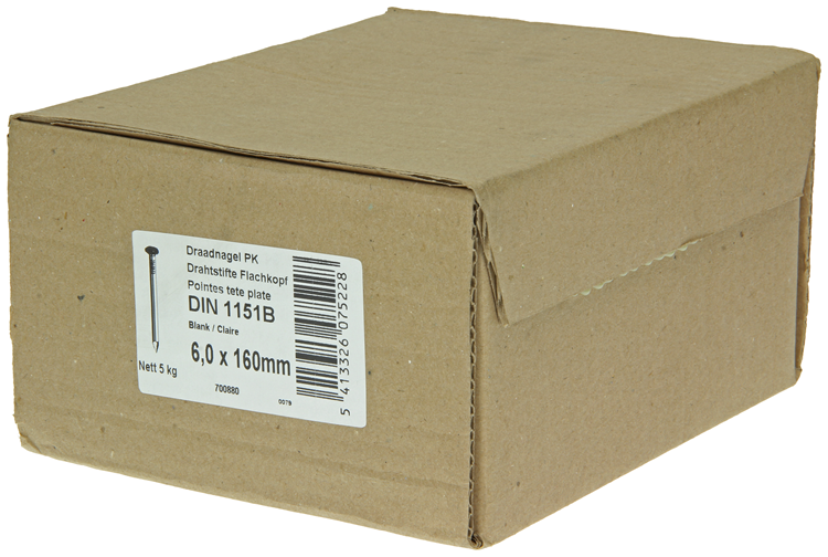 1015660 - Karton 5 kg. Nägel Flachkopf 6,0x160 mm | 2 Stk