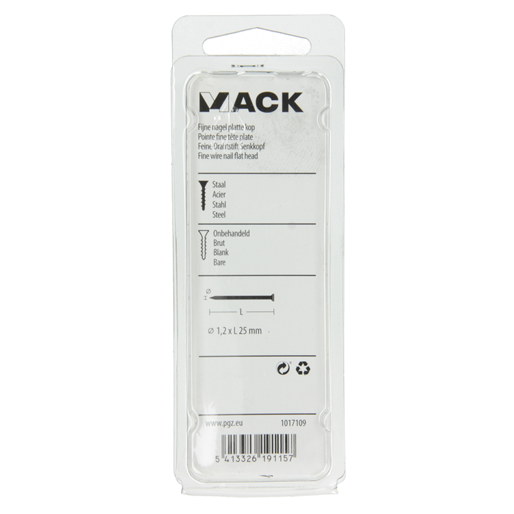 Mack 1017109 – feiner Nagel mit flachem Kopf, 85 g, 1,2 x 25 mm | 5 Stück