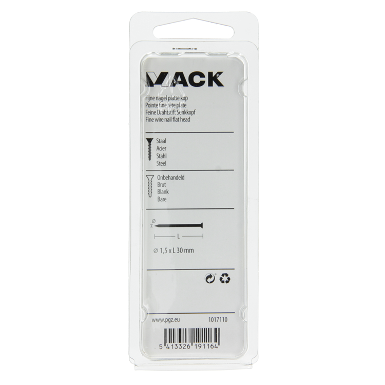 Mack 1017110 – feiner Nagel mit flachem Kopf, 85 g, 1,5 x 30 mm | 5 Stück