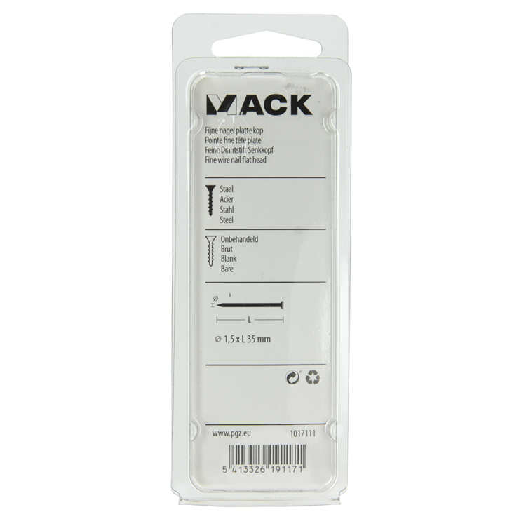 Mack 1017111 – feiner Nagel mit flachem Kopf, 85 g, 1,5 x 35 mm | 5 Stück
