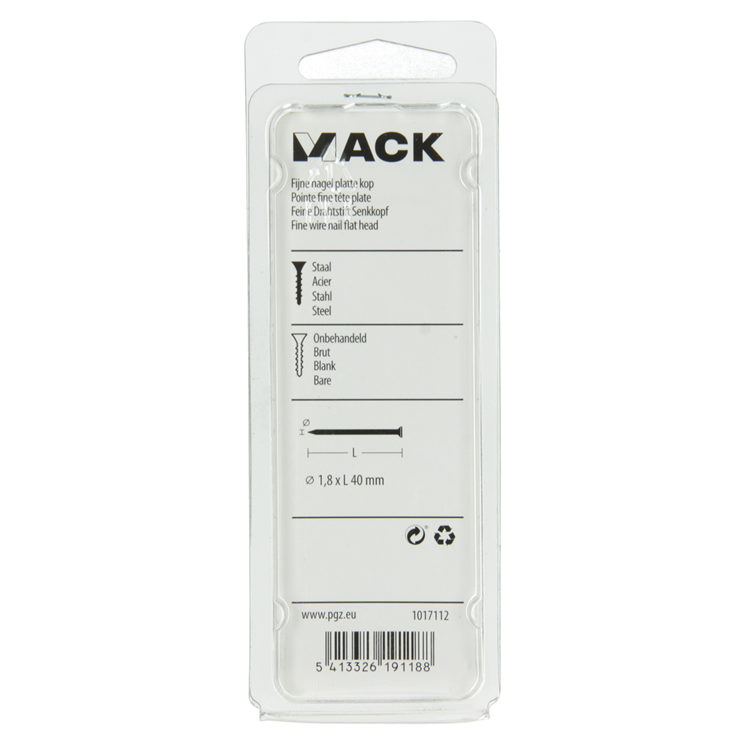 Mack 1017112 – feiner Nagel mit flachem Kopf, 85 g, 1,8 x 40 mm | 5 Stück