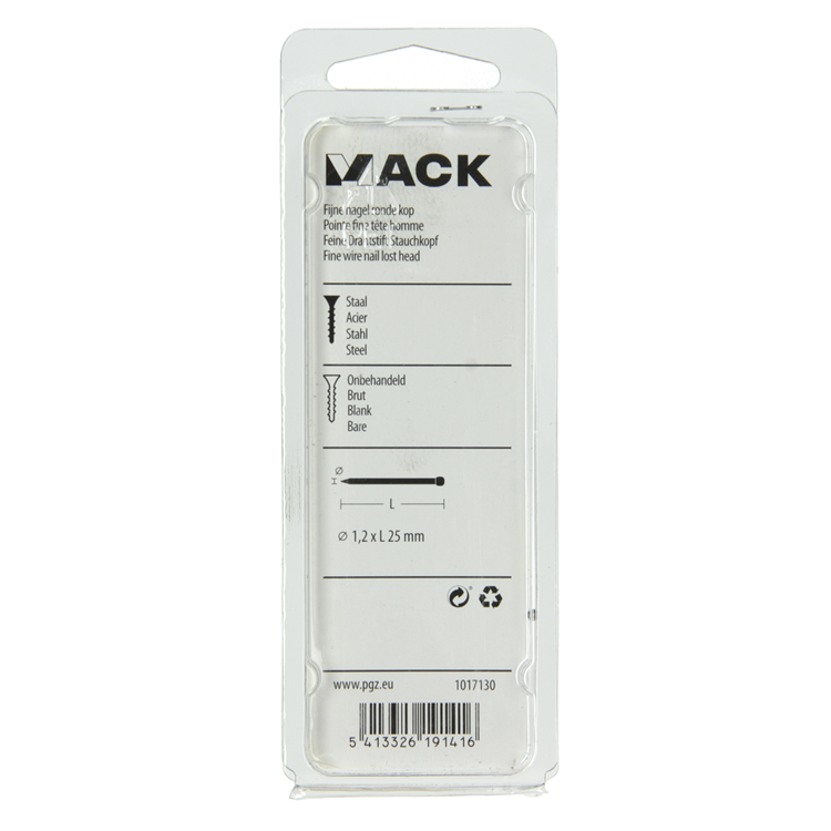 Mack 1017130 – feiner Nagel mit rundem Kopf, 85 g, 1,2 x 25 mm | 5 Stück