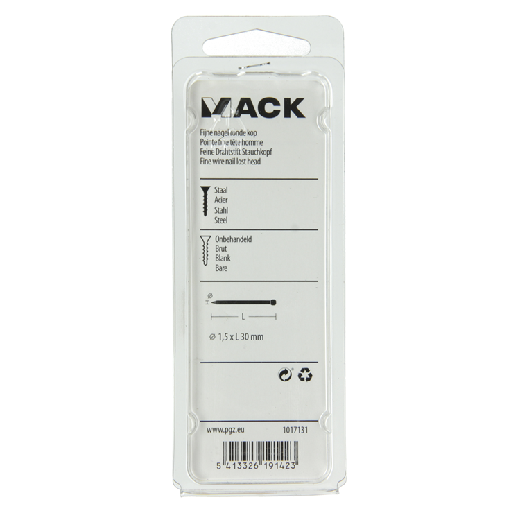 Mack 1017131 – feiner Nagel mit rundem Kopf, 85 g, 1,5 x 30 mm | 5 Stück