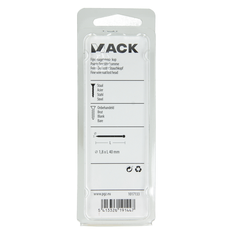 Mack 1017133 – feiner Nagel mit rundem Kopf, 85 g, 1,8 x 40 mm | 5 Stück
