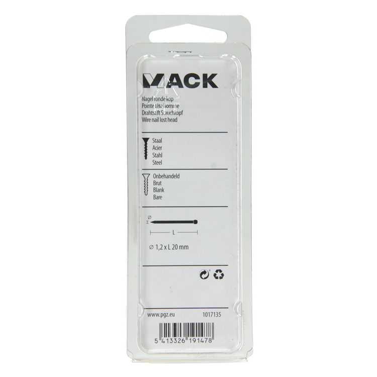 Mack 1017135 - Nagel runder Kopf 90 gr 1,2 x 20 mm | 5 Stück