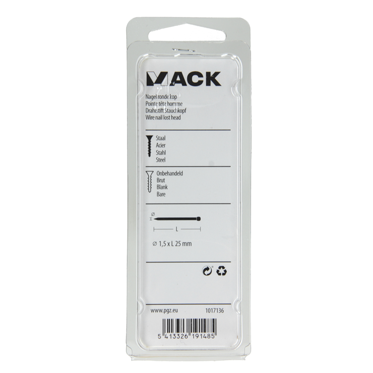 Mack 1017136 - Nagel runder Kopf 100 gr 1,5 x 25 mm | 5 Stück
