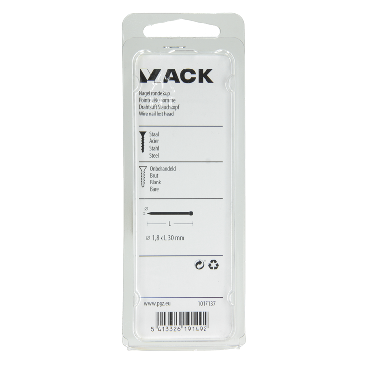 Mack 1017137 - Nagel runder Kopf 100 gr 1,8 x 30 mm | 5 Stück