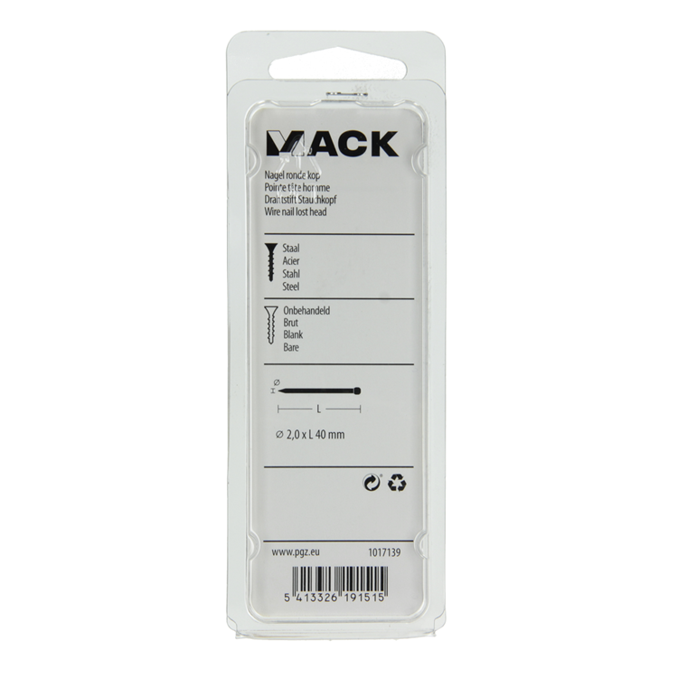 Mack 1017139 - Nagel runder Kopf 120 gr 2,0 x 40 mm | 5 Stück